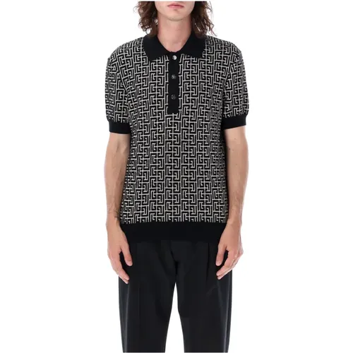 Monogram Knit Polo Shirt , male, Sizes: S, XL, M - Balmain - Modalova