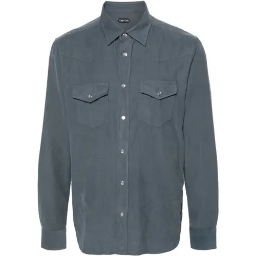 Blaue Western Style Hemden , Herren, Größe: L - Tom Ford - Modalova