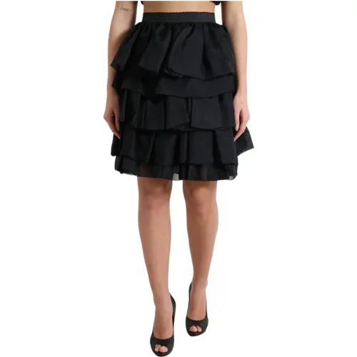 Tiered Aline High Waist Silk Mini Skirt , female, Sizes: XS - Dolce & Gabbana - Modalova