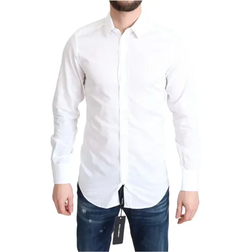Weiße Baumwolle Slim Fit Hemd , Herren, Größe: XS - Dolce & Gabbana - Modalova