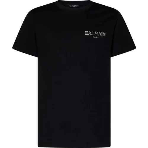 Schwarzes Vintage Rundhals T-Shirt - Balmain - Modalova