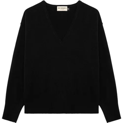 Sweaters with V-Neck and Ribbed Cuffs , female, Sizes: M, XL, L - Roy Roger's - Modalova