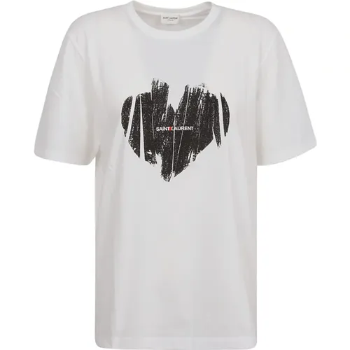 Rundhals T-shirts und Polos,Logo Print Baumwoll T-Shirt - Saint Laurent - Modalova