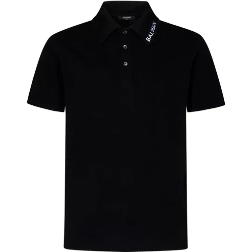 Schwarzes Poloshirt mit Logo-Stickerei , Herren, Größe: XL - Balmain - Modalova