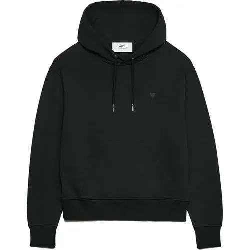 Bestickter Logo Hoodie Schwarz Baumwolle , Herren, Größe: M - Ami Paris - Modalova