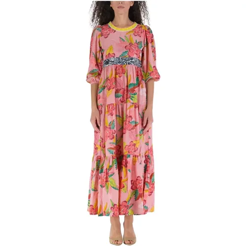 Multicolored Flared Dress with Ruffled Hem , female, Sizes: S, M - Connor & Blake - Modalova