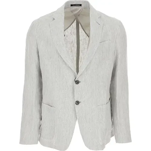 Light Grey Linen Jacket for Men , male, Sizes: L - Emporio Armani - Modalova