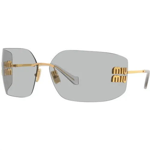 Gold/Light Grey Sonnenbrillen , Damen, Größe: ONE Size - Miu Miu - Modalova