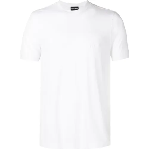 Weißes T-Shirt mit gesticktem Logo - Giorgio Armani - Modalova