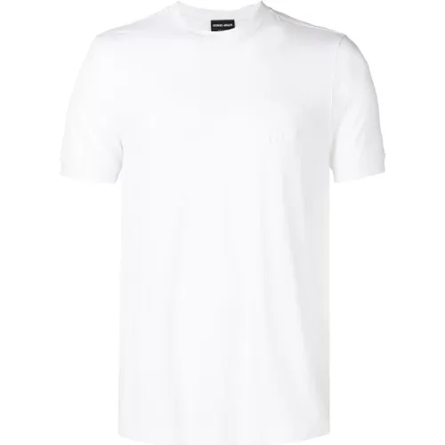 Weißes T-Shirt mit gesticktem Logo , Herren, Größe: 2XL - Giorgio Armani - Modalova