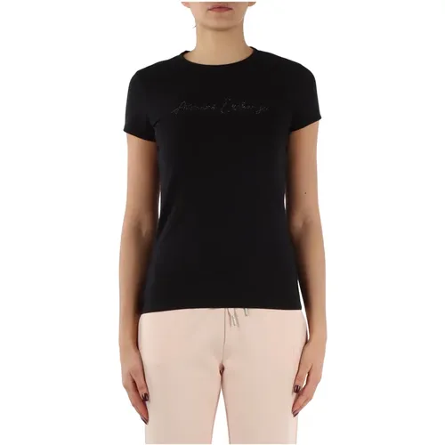 Stretch Cotton T-Shirt with Front Logo , female, Sizes: S - Armani Exchange - Modalova