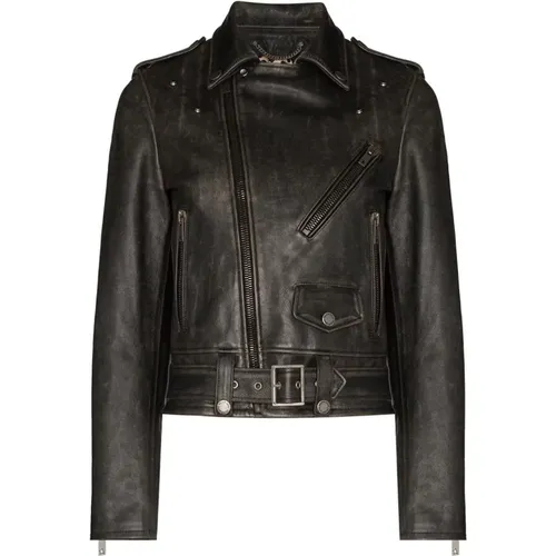 Distressed Leather Biker Jacket , female, Sizes: 2XS, XS - Golden Goose - Modalova