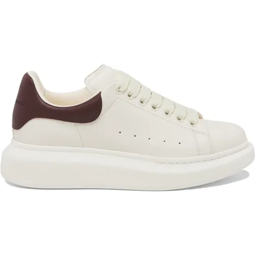 Weiße Sneakers mit Burgunder Ferse , Damen, Größe: 35 EU - alexander mcqueen - Modalova