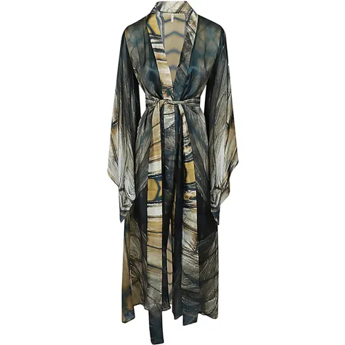 Seiden langer Kimono MultiColour Kleid , Damen, Größe: S/M - Mona Swims - Modalova