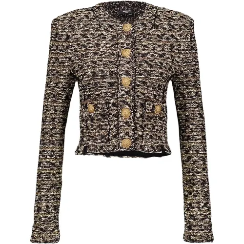 Gold Lurex Tweed Jacket , female, Sizes: S - Balmain - Modalova