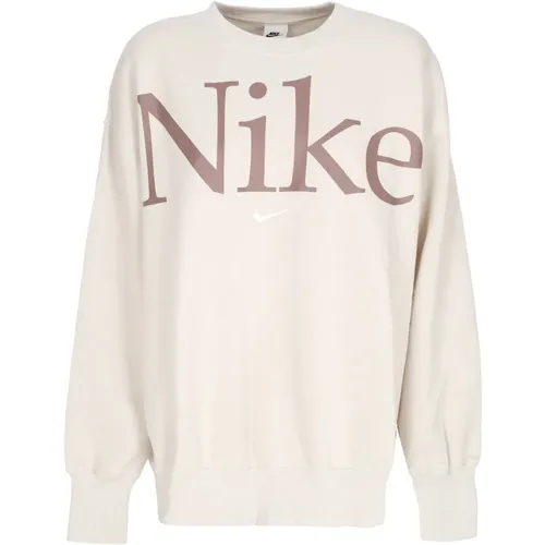 Oversized Crewneck Fleece Sweatshirt Lt Orewood Brn/smokey Mauve/sail , female, Sizes: L, M - Nike - Modalova