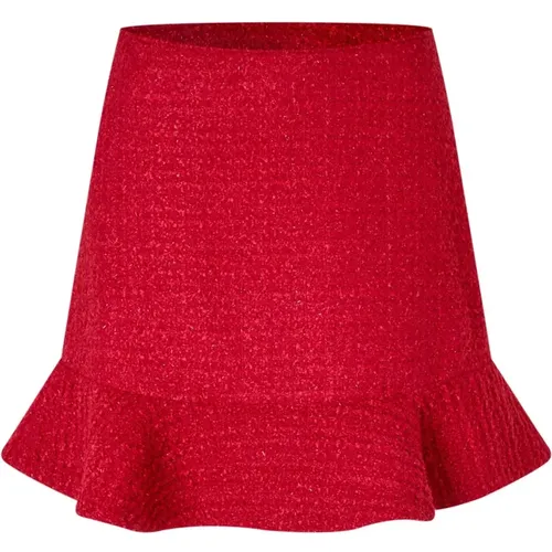 Roter Bouclé-Rock mit Rüschen Saum , Damen, Größe: L - Cras - Modalova