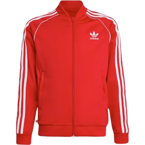 Roter Sweatshirt mit Reißverschluss und Logo - adidas Originals - Modalova