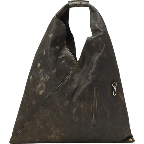 Schwarze Lederhandtasche mit einzigartigem Design - MM6 Maison Margiela - Modalova