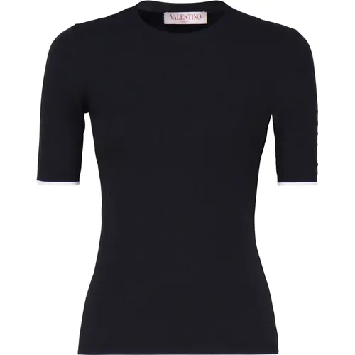 Elastic Round Collar T-shirt , female, Sizes: L, S, M - Valentino Garavani - Modalova