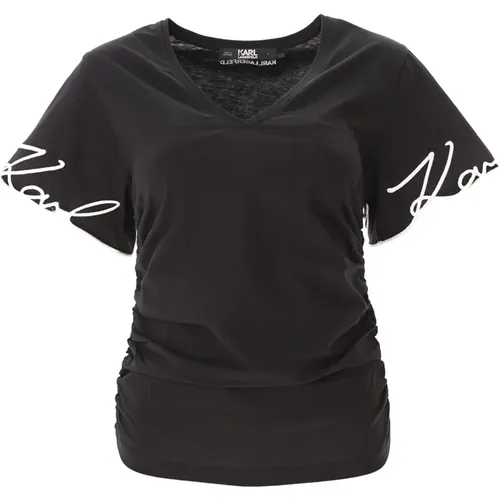 Signature V-Neck T-shirt in , female, Sizes: S, XL, L - Karl Lagerfeld - Modalova