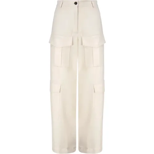 Utility Cargo Trousers Ivory Wet Look , female, Sizes: S, 3XS, 2XS - pinko - Modalova