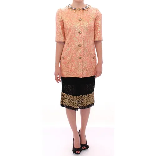 Silk Brocade Crystal Jacket Coat , female, Sizes: XS - Dolce & Gabbana - Modalova