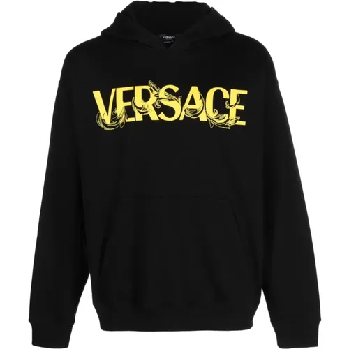 Logo Print Cotton Hoodie , male, Sizes: M, L - Versace - Modalova