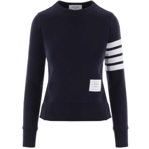 Navy Cotton Jersey Sweater with Ribbed Trims , female, Sizes: XS - Thom Browne - Modalova