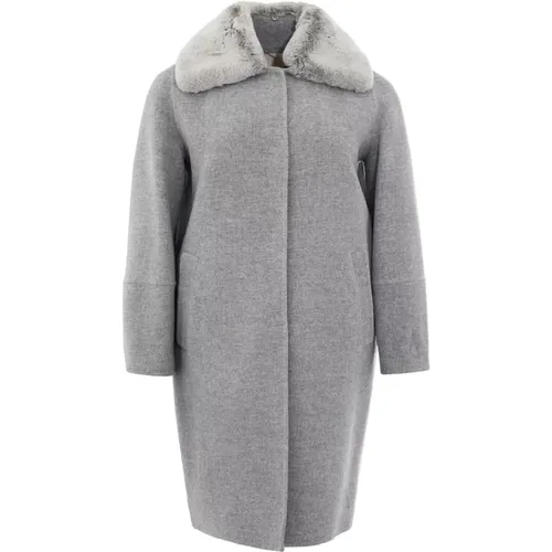 Grey Wool Coat with Fur Collar , female, Sizes: S - Herno - Modalova