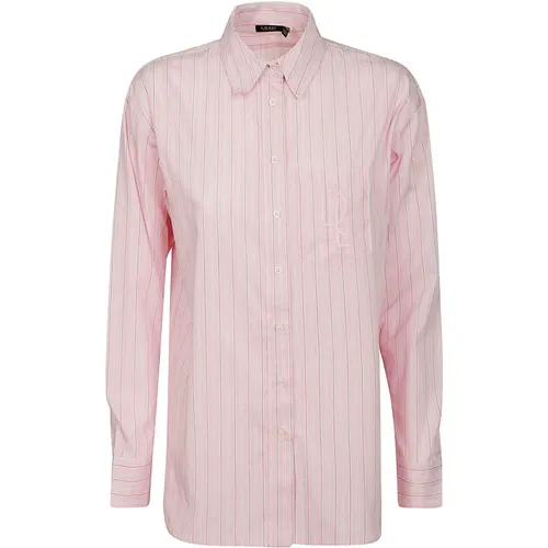 Striped Pink Button Front Shirt , female, Sizes: XS - Ralph Lauren - Modalova