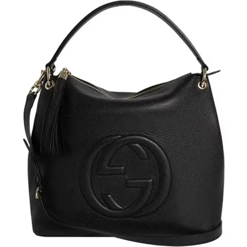 Schwarze Lederhandtasche mit Verstellbarem Schulterriemen - Gucci - Modalova