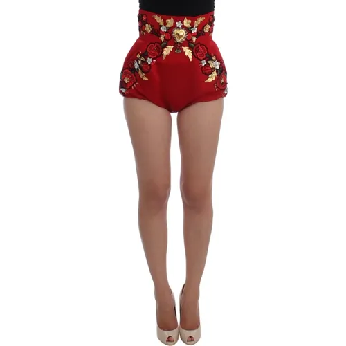 Rote Kristallverzierte High-Waist-Shorts - Dolce & Gabbana - Modalova