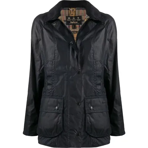 Navy Wax Coated Jacket , female, Sizes: L - Barbour - Modalova