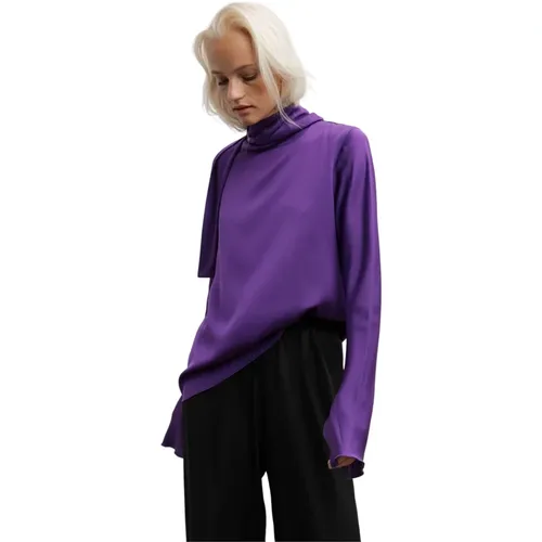 Seiden Violette Bluse mit Doppelkragen , Damen, Größe: XL - Ahlvar Gallery - Modalova