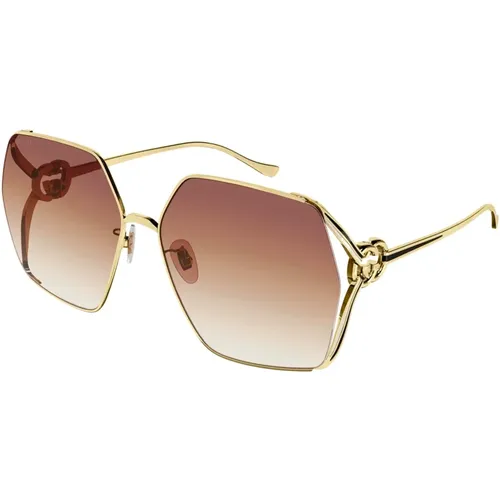 Gold/Pink Shaded Sonnenbrillen , Damen, Größe: 64 MM - Gucci - Modalova