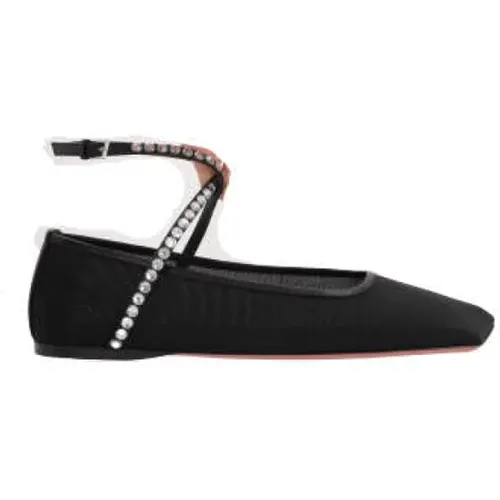 Mesh Ballerina Shoes with Crystal-Embellished Ankle Ties , female, Sizes: 6 1/2 UK, 6 UK, 3 UK, 4 1/2 UK, 2 1/2 UK, 7 UK, 4 UK, 3 1/2 UK, 5 1/2 UK - Amina Muaddi - Modalova