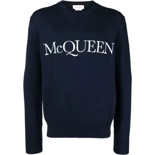 Blauer Pullover mit Logo-Stickerei , Herren, Größe: L - alexander mcqueen - Modalova