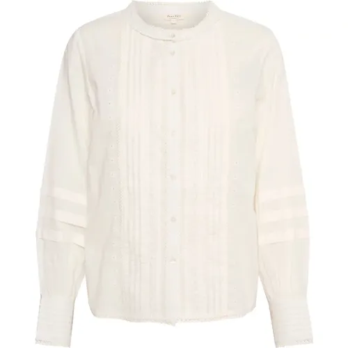 Weiße Bluse mit Puffärmeln und Plisséedetails , Damen, Größe: 2XS - Part Two - Modalova
