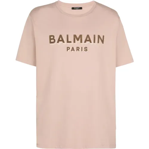 Oversized flocked logo T-shirt - Balmain - Modalova