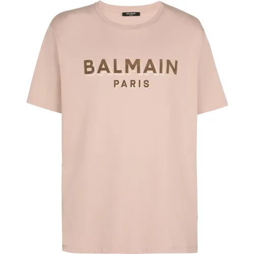 Oversized flocked logo T-shirt , male, Sizes: L, S - Balmain - Modalova