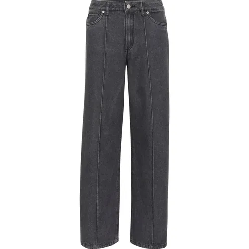 Pintuck Jeans Medium Grey Denim , Damen, Größe: 2XS - Kaffe - Modalova