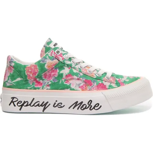 Floral Print Green Sneakers Women , female, Sizes: 6 UK, 4 UK - Replay - Modalova