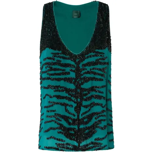 Sequin Sleeveless Top , female, Sizes: XS, L, S - pinko - Modalova