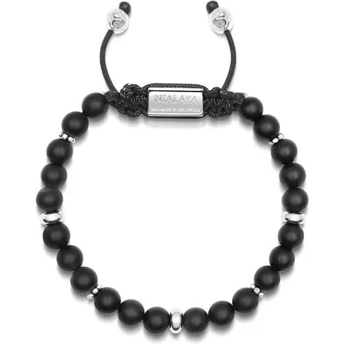 Matte Onyx Silver Beaded Bracelet , male, Sizes: XL - Nialaya - Modalova