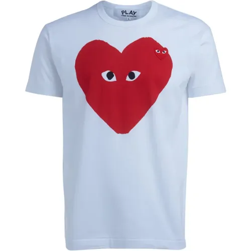 Weißes T-Shirt mit rotem Herzdruck , Herren, Größe: XL - Comme des Garçons Play - Modalova
