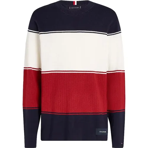 Farbblock Crew Neck Pullover , Herren, Größe: M - Tommy Hilfiger - Modalova