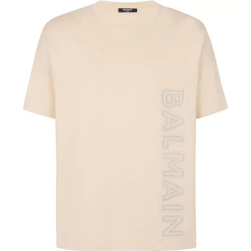 T-Shirt mit -Prägung , Herren, Größe: M - Balmain - Modalova