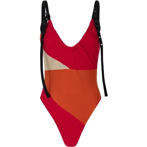 Roter Lycra Monokini mit Schnallen , Damen, Größe: S - Me-Fui - Modalova