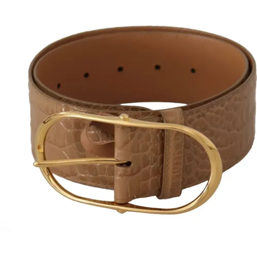 Brown Leather Gold Metal Oval Buckle Belt , female, Sizes: 75 CM - Dolce & Gabbana - Modalova